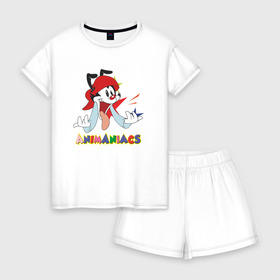 Женская пижама с шортиками хлопок с принтом Animaniacs в Курске, 100% хлопок | футболка прямого кроя, шорты свободные с широкой мягкой резинкой | animaniacs | vdpartat | wakko warner | вакко уорнер | озорные анимашки