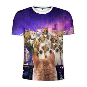 Мужская футболка 3D спортивная с принтом КОТ DJ в Курске, 100% полиэстер с улучшенными характеристиками | приталенный силуэт, круглая горловина, широкие плечи, сужается к линии бедра | cat | взгляд | кот | кот хипстер | котёнок | котятки | котятушки | кошечки | кошка | мордочка
