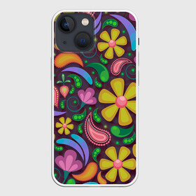 Чехол для iPhone 13 mini с принтом летние цветы узор на темном в Курске,  |  | арт | вектор | лето | рисунок | ромашки | темный фон | узор | хаотичный | цветы