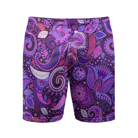 Мужские шорты спортивные с принтом фиолетовый этнический дудлинг в Курске,  |  | геометрия | дудлинг | дудлы | линии | рисунок | точки | узоры | фигуры | фиолетовый | цветы | этнический