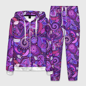 Мужской костюм 3D с принтом фиолетовый этнический дудлинг в Курске, 100% полиэстер | Манжеты и пояс оформлены тканевой резинкой, двухслойный капюшон со шнурком для регулировки, карманы спереди | геометрия | дудлинг | дудлы | линии | рисунок | точки | узоры | фигуры | фиолетовый | цветы | этнический