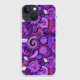 Чехол для iPhone 13 mini с принтом фиолетовый этнический дудлинг в Курске,  |  | геометрия | дудлинг | дудлы | линии | рисунок | точки | узоры | фигуры | фиолетовый | цветы | этнический