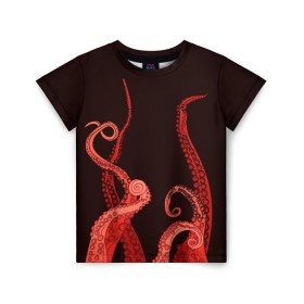 Детская футболка 3D с принтом Red Octopus в Курске, 100% гипоаллергенный полиэфир | прямой крой, круглый вырез горловины, длина до линии бедер, чуть спущенное плечо, ткань немного тянется | 