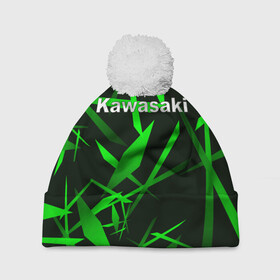 Шапка 3D c помпоном с принтом Kawasaki в Курске, 100% полиэстер | универсальный размер, печать по всей поверхности изделия | kawasaki | moto | дорога | кавасаки | машина | мотокросс | мотоцикл | мотоциклы