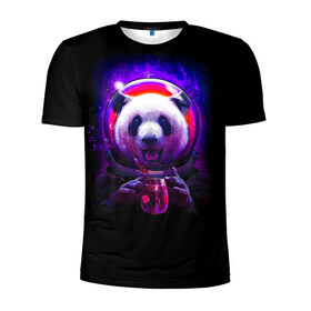 Мужская футболка 3D спортивная с принтом Панда-космонавт в Курске, 100% полиэстер с улучшенными характеристиками | приталенный силуэт, круглая горловина, широкие плечи, сужается к линии бедра | panda | абстракция | арт | галактика | животное | животные | зверь | картинка | космос | неон | панда | рисунок