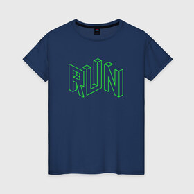 Женская футболка хлопок с принтом Run в Курске, 100% хлопок | прямой крой, круглый вырез горловины, длина до линии бедер, слегка спущенное плечо | russiarunning | бег | раша ранинг | спорт