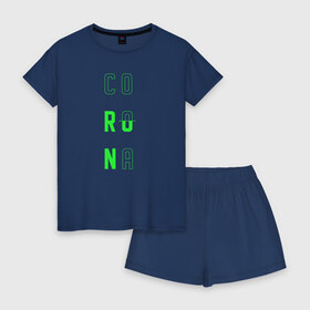 Женская пижама с шортиками хлопок с принтом Corona Run в Курске, 100% хлопок | футболка прямого кроя, шорты свободные с широкой мягкой резинкой | russiarunning | бег | раша ранинг | спорт