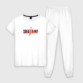 Женская пижама хлопок с принтом Шазам в Курске, 100% хлопок | брюки и футболка прямого кроя, без карманов, на брюках мягкая резинка на поясе и по низу штанин | dc | shazam | vdsvar | warner bros. | шазам