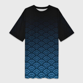 Платье-футболка 3D с принтом Узор круги темный синий в Курске,  |  | Тематика изображения на принте: геометрия | градиент | круги | море | переход цвета | синий | текстура | темный | узор