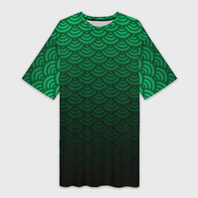 Платье-футболка 3D с принтом Узор зеленая чешуя дракон в Курске,  |  | Тематика изображения на принте: геометрия | градиент | дракон | змей | круги | переход цвета | синий | текстура | темный | узор | чешуя | ящерица