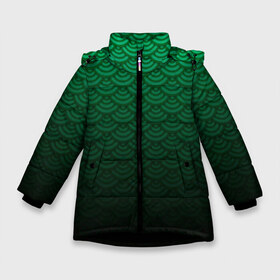 Зимняя куртка для девочек 3D с принтом Узор зеленая чешуя дракон в Курске, ткань верха — 100% полиэстер; подклад — 100% полиэстер, утеплитель — 100% полиэстер. | длина ниже бедра, удлиненная спинка, воротник стойка и отстегивающийся капюшон. Есть боковые карманы с листочкой на кнопках, утяжки по низу изделия и внутренний карман на молнии. 

Предусмотрены светоотражающий принт на спинке, радужный светоотражающий элемент на пуллере молнии и на резинке для утяжки. | геометрия | градиент | дракон | змей | круги | переход цвета | синий | текстура | темный | узор | чешуя | ящерица