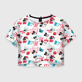 Женская футболка Crop-top 3D с принтом Mickey Mouse, в Курске, 100% полиэстер | круглая горловина, длина футболки до линии талии, рукава с отворотами | disney | mickey mouse | vdpartat | дисней | маус | мики | микки | микки маус | мышонок микки | паттерн | текстура