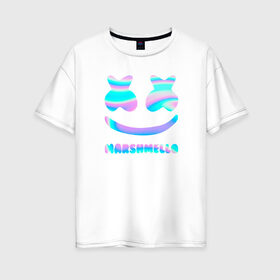 Женская футболка хлопок Oversize с принтом Marshmello в Курске, 100% хлопок | свободный крой, круглый ворот, спущенный рукав, длина до линии бедер
 | fortnite | marshmello | диджей | маршмелло | маршмеллоу | маршмелоу | музыка | фортнайт