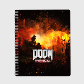 Тетрадь с принтом DOOM ETERNAL в Курске, 100% бумага | 48 листов, плотность листов — 60 г/м2, плотность картонной обложки — 250 г/м2. Листы скреплены сбоку удобной пружинной спиралью. Уголки страниц и обложки скругленные. Цвет линий — светло-серый
 | bethesda softworks | doom eternal | doomguy | id software | демоны | дум этернал | марс | палач рока | этернал