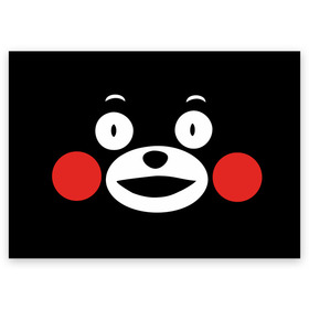 Поздравительная открытка с принтом Kumamon в Курске, 100% бумага | плотность бумаги 280 г/м2, матовая, на обратной стороне линовка и место для марки
 | fire | for | glory | hell | japan | kumamon | of course | ofc | satan | the | иероглифы | кумамон | медведь | огонь | пожар | сатана | япония