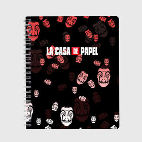 Тетрадь с принтом La Casa de Papel (Z) в Курске, 100% бумага | 48 листов, плотность листов — 60 г/м2, плотность картонной обложки — 250 г/м2. Листы скреплены сбоку удобной пружинной спиралью. Уголки страниц и обложки скругленные. Цвет линий — светло-серый
 | la casa de papel | netflix | берлин | бумажный дом | лиссабон | профессор | сальва | токио