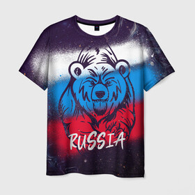 Мужская футболка 3D с принтом Russia Bear в Курске, 100% полиэфир | прямой крой, круглый вырез горловины, длина до линии бедер | Тематика изображения на принте: 12 июня | bear | marble | russia | грозный медведь | день россии | медведь | мишка | мрамор | мраморная | праздник | россия | страна | триколор | флаг