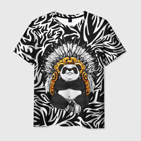 Мужская футболка 3D с принтом Мудрая Панда в Курске, 100% полиэфир | прямой крой, круглый вырез горловины, длина до линии бедер | brand | kung fu | moda | panda | style | texture | бренд | кунг фу | кунгфу | мода | панденыш | панды | прикольные картинки | смайлы | стикербук | стиль | текстура | фон | эмодзи