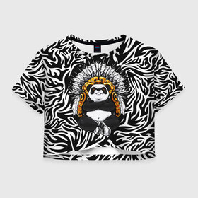 Женская футболка Crop-top 3D с принтом Мудрая Панда в Курске, 100% полиэстер | круглая горловина, длина футболки до линии талии, рукава с отворотами | brand | kung fu | moda | panda | style | texture | бренд | кунг фу | кунгфу | мода | панденыш | панды | прикольные картинки | смайлы | стикербук | стиль | текстура | фон | эмодзи