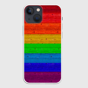Чехол для iPhone 13 mini с принтом Разноцветные доски радужный в Курске,  |  | Тематика изображения на принте: крашеные доски | линии | полосы | радуга | радужный | разноцветный | ярко