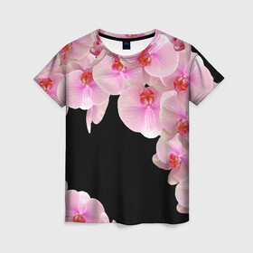 Женская футболка 3D с принтом Орхидеи в ночи в Курске, 100% полиэфир ( синтетическое хлопкоподобное полотно) | прямой крой, круглый вырез горловины, длина до линии бедер | азия | бабочки | бутоны | ветки | девушкам | джунгли | женщинам | лепестки | летний | лето | листья | любовь | март | орхидеи | орхидея | подарок | природа | растения | розовыецветы | сад | тропика