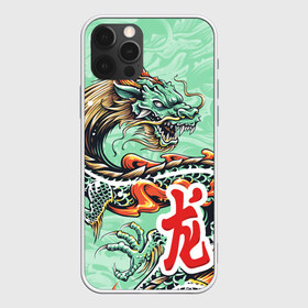 Чехол для iPhone 12 Pro Max с принтом Изумрудный дракон в Курске, Силикон |  | Тематика изображения на принте: бирюзовая | драконы | змея | знак | иероглиф | китайский | когти | миф | огонь | пламя | разноцветная | рога | тату | татуировка | чешуя | яркая