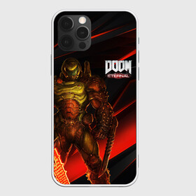 Чехол для iPhone 12 Pro с принтом DOOM ETERNAL в Курске, силикон | область печати: задняя сторона чехла, без боковых панелей | Тематика изображения на принте: demons | devil | doom | doom eternal | doom guy | doom slayer | hell | iddqd | slayer | ад | демоны | дум | палач рока