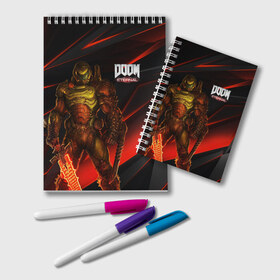 Блокнот с принтом DOOM ETERNAL в Курске, 100% бумага | 48 листов, плотность листов — 60 г/м2, плотность картонной обложки — 250 г/м2. Листы скреплены удобной пружинной спиралью. Цвет линий — светло-серый
 | Тематика изображения на принте: demons | devil | doom | doom eternal | doom guy | doom slayer | hell | iddqd | slayer | ад | демоны | дум | палач рока