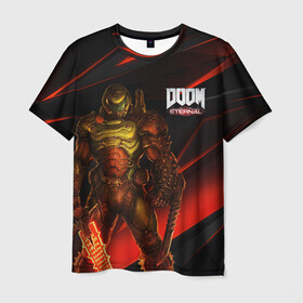 Мужская футболка 3D с принтом DOOM ETERNAL в Курске, 100% полиэфир | прямой крой, круглый вырез горловины, длина до линии бедер | demons | devil | doom | doom eternal | doom guy | doom slayer | hell | iddqd | slayer | ад | демоны | дум | палач рока