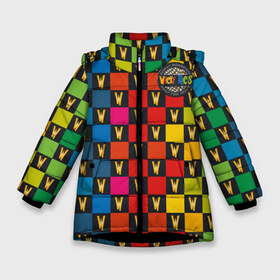 Зимняя куртка для девочек 3D с принтом Wacky Races Logo в Курске, ткань верха — 100% полиэстер; подклад — 100% полиэстер, утеплитель — 100% полиэстер. | длина ниже бедра, удлиненная спинка, воротник стойка и отстегивающийся капюшон. Есть боковые карманы с листочкой на кнопках, утяжки по низу изделия и внутренний карман на молнии. 

Предусмотрены светоотражающий принт на спинке, радужный светоотражающий элемент на пуллере молнии и на резинке для утяжки. | Тематика изображения на принте: vdosadir | wacky races | безумные гонки | ханна барбера