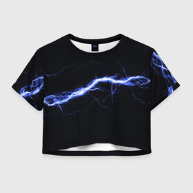 Женская футболка Crop-top 3D с принтом СТИХИЯ в Курске, 100% полиэстер | круглая горловина, длина футболки до линии талии, рукава с отворотами | color | colour | electricity | glim | glow | light | lights | neon | power | shine | молния | напряжение | неоновый | разряд | стихия | ток | удар | электричество