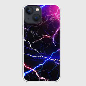 Чехол для iPhone 13 mini с принтом НЕОНОВЫЕ МОЛНИИ в Курске,  |  | Тематика изображения на принте: color | colour | electricity | glim | glow | light | lights | neon | power | shine | молния | напряжение | неоновый | разряд | стихия | ток | удар | электричество