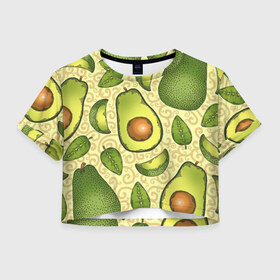 Женская футболка Crop-top 3D с принтом Авокадо в Курске, 100% полиэстер | круглая горловина, длина футболки до линии талии, рукава с отворотами | авокадо | зеленый | лайм | листок
