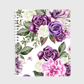 Тетрадь с принтом Красивые розы в Курске, 100% бумага | 48 листов, плотность листов — 60 г/м2, плотность картонной обложки — 250 г/м2. Листы скреплены сбоку удобной пружинной спиралью. Уголки страниц и обложки скругленные. Цвет линий — светло-серый
 | Тематика изображения на принте: белые розы | белый | необычные | розовый | розы | синие розы | синий | фиолетовые розы | фиолетовый | цветы