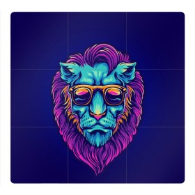 Магнитный плакат 3Х3 с принтом Неоновый лев в очках в Курске, Полимерный материал с магнитным слоем | 9 деталей размером 9*9 см | грива | животные | закат | зверей | кошка | лев | лето | львенок | неоновая | очки | пляж | прайд | разноцветная | солнце | тигр | царь