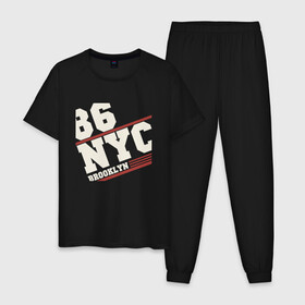 Мужская пижама хлопок с принтом 1986 New York Brooklyn в Курске, 100% хлопок | брюки и футболка прямого кроя, без карманов, на брюках мягкая резинка на поясе и по низу штанин
 | Тематика изображения на принте: 1986 | bronx | brooklyn | city | manhattan | new york | queens | retro | staten island | usa | vintage | бронкс | бруклин | винтаж | джерси | квинс | мантэттен | манхеттен | манхэттэн | нью джерси | нью йорк | остров | ретро | стейтен айленд | сш