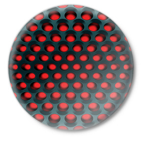 Значок с принтом Раскалённый красный 3Д в Курске,  металл | круглая форма, металлическая застежка в виде булавки | горошек | железо | жесть | излучение | иллюзия | круги | лампочки | металл | оболочка | объём | сияние | соты | сталь | фонари | шарики | шары