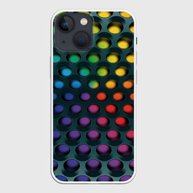 Чехол для iPhone 13 mini с принтом 3Д спектр в Курске,  |  | горошек | железо | жесть | излучение | иллюзия | круги | лампочки | металл | оболочка | объём | радуга | сияние | соты | сталь | фонари | шарики | шары