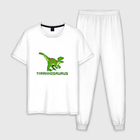 Мужская пижама хлопок с принтом Tyrannosaurus в Курске, 100% хлопок | брюки и футболка прямого кроя, без карманов, на брюках мягкая резинка на поясе и по низу штанин
 | tyrannosaurus | динозавр | пиксельный динозавр | пиксельный рисунок