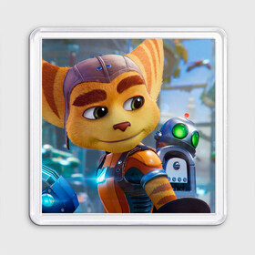 Магнит 55*55 с принтом Ratchet & Clank Rift Apart в Курске, Пластик | Размер: 65*65 мм; Размер печати: 55*55 мм | Тематика изображения на принте: ratchet  clank rift apart | игра | персонаж | рисунок