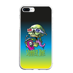 Чехол для iPhone 7/8 Plus матовый с принтом Cool skull в Курске, Силикон | Область печати: задняя сторона чехла, без боковых панелей | bones | grin | jaw | juice | skull | teeth | tongue | зубы | кости | оскал | очки | пасть | сок | череп | язык