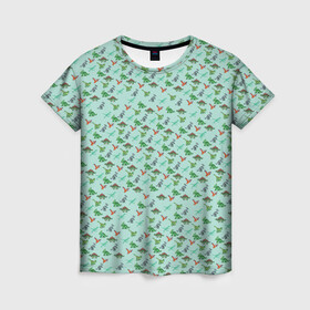 Женская футболка 3D с принтом dinosaurs green в Курске, 100% полиэфир ( синтетическое хлопкоподобное полотно) | прямой крой, круглый вырез горловины, длина до линии бедер | dinosaurs green | динозавр | пиксельный динозавр | пиксельный рисунок