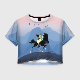 Женская футболка Crop-top 3D с принтом Mulan in the mountains в Курске, 100% полиэстер | круглая горловина, длина футболки до линии талии, рукава с отворотами | fa mulan | landscape | mulan | vdosadir | бэрри кук | мулан | тони бэнкрофт | фа мулан