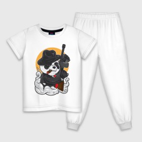 Детская пижама хлопок с принтом Panda Gangster в Курске, 100% хлопок |  брюки и футболка прямого кроя, без карманов, на брюках мягкая резинка на поясе и по низу штанин
 | art | automatic | bandit | gangster | panda | weapons | автомат | арт | бандит | гангстер | оружие | панда