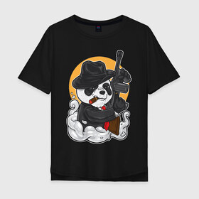 Мужская футболка хлопок Oversize с принтом Panda Gangster в Курске, 100% хлопок | свободный крой, круглый ворот, “спинка” длиннее передней части | art | automatic | bandit | gangster | panda | weapons | автомат | арт | бандит | гангстер | оружие | панда