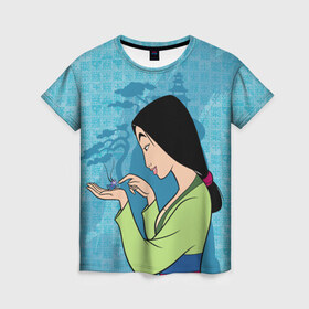 Женская футболка 3D с принтом Mulan and Cri-Kee в Курске, 100% полиэфир ( синтетическое хлопкоподобное полотно) | прямой крой, круглый вырез горловины, длина до линии бедер | fa mulan | mulan | vdosadir | бэрри кук | кри ки | мулан | сверчок | тони бэнкрофт | фа мулан
