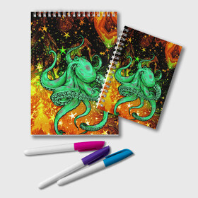 Блокнот с принтом Cosmo Octopus в Курске, 100% бумага | 48 листов, плотность листов — 60 г/м2, плотность картонной обложки — 250 г/м2. Листы скреплены удобной пружинной спиралью. Цвет линий — светло-серый
 | cosmo | kraken | medusa | meduza | ocean | octopus | pirates | арт | ван | гог | звезды | искусство | картина | космос | кракен | красочный | медуза | море | океан | осьминог | пираты | принт | стиль