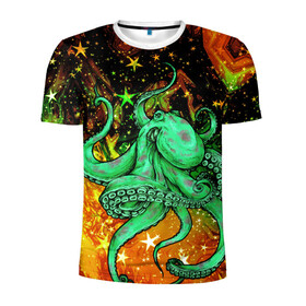 Мужская футболка 3D спортивная с принтом Cosmo Octopus в Курске, 100% полиэстер с улучшенными характеристиками | приталенный силуэт, круглая горловина, широкие плечи, сужается к линии бедра | cosmo | kraken | medusa | meduza | ocean | octopus | pirates | арт | ван | гог | звезды | искусство | картина | космос | кракен | красочный | медуза | море | океан | осьминог | пираты | принт | стиль