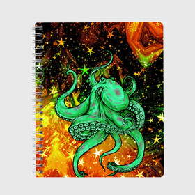Тетрадь с принтом Cosmo Octopus в Курске, 100% бумага | 48 листов, плотность листов — 60 г/м2, плотность картонной обложки — 250 г/м2. Листы скреплены сбоку удобной пружинной спиралью. Уголки страниц и обложки скругленные. Цвет линий — светло-серый
 | cosmo | kraken | medusa | meduza | ocean | octopus | pirates | арт | ван | гог | звезды | искусство | картина | космос | кракен | красочный | медуза | море | океан | осьминог | пираты | принт | стиль