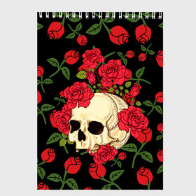 Скетчбук с принтом Skull Roses в Курске, 100% бумага
 | 48 листов, плотность листов — 100 г/м2, плотность картонной обложки — 250 г/м2. Листы скреплены сверху удобной пружинной спиралью | rose | roses | анатомия | белая | белое | гот | косплей | кости | кость | костюм | красочная | пират | пираты | подарок | прикольная | роза | светлая | стиль | темная | тренд | чб | череп | черепа | черепушки